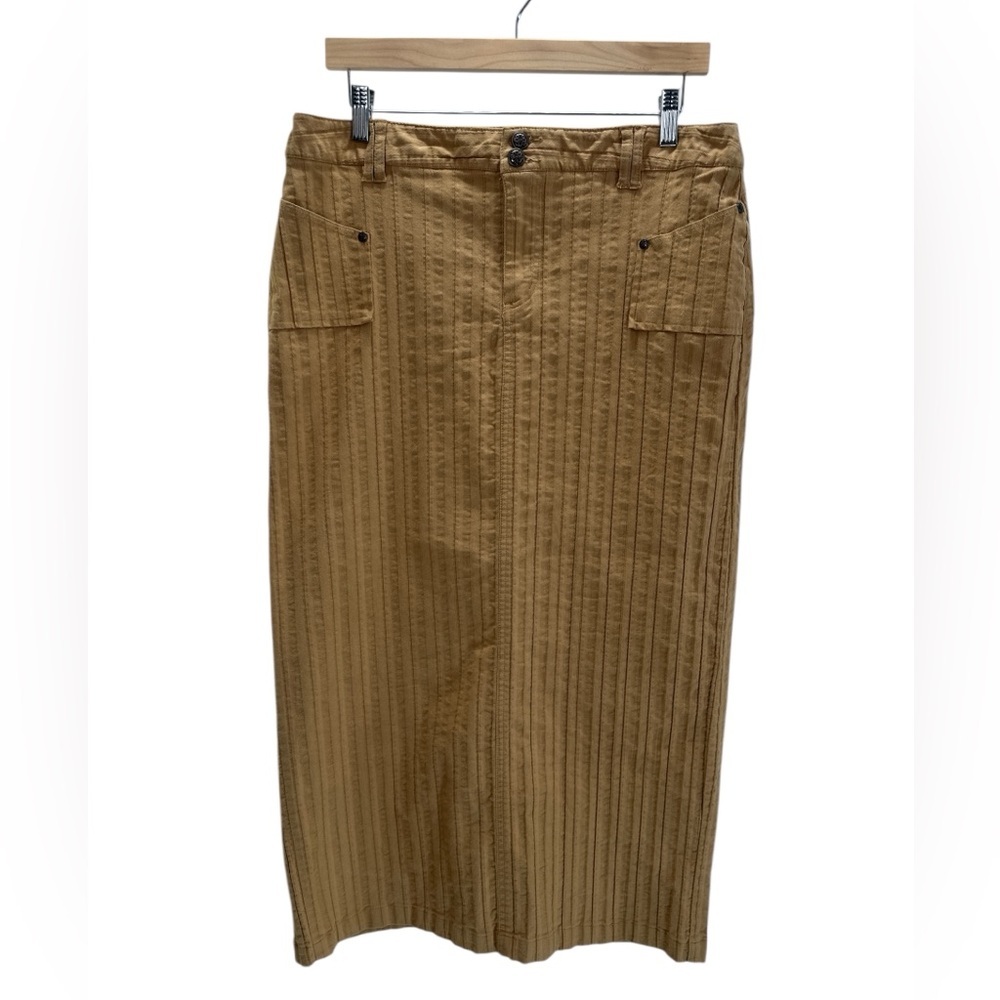 Cato Ribbed Khaki Maxi Skirt Straight Long Split Neutral Boho Prairie Modest 14